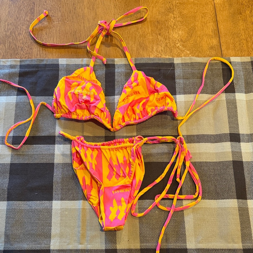 iNAMORATA Pink Saffron Check Bikini